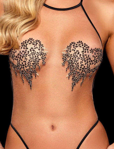 Tornova Erotic Bodysuit Lace Embroidery See-through Halter Neck Jumpsuit Sexy Hollow Body Shaping Women Delicate Underwear Set