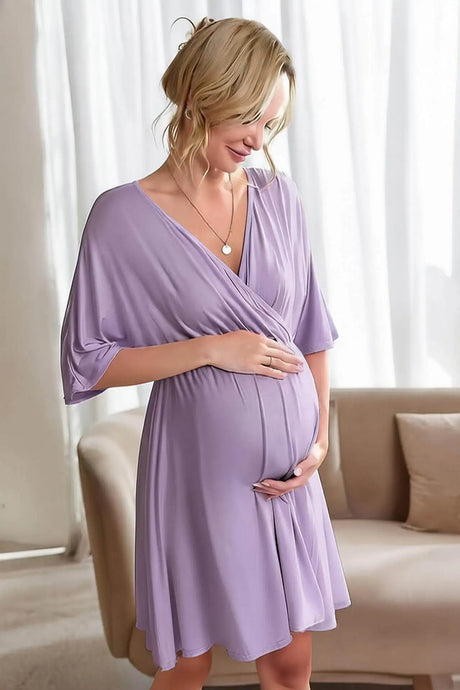 Ultra Soft Breathable Modal Maternity Sleep Dress, Nursing Breastfeeding Nightgown for Pregnant and Postpartum Women, free ship