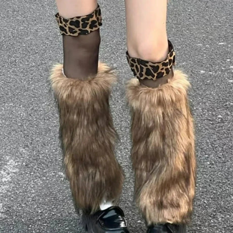 New Y2k Faux Fur Leg Warmers Spicy Girl Harajuku Winter Warm Furry Boots Cover Socks Jk Vintage Hiphop Cosplay Socks Accessories