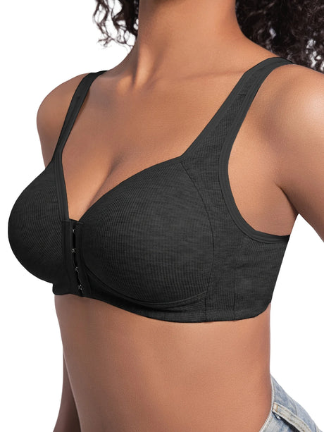 Women's Bra Wire-Free Front Closure Solid Color Full Coverage Fixed Cups More Considerate for Middle-Aged And Elderly Individual