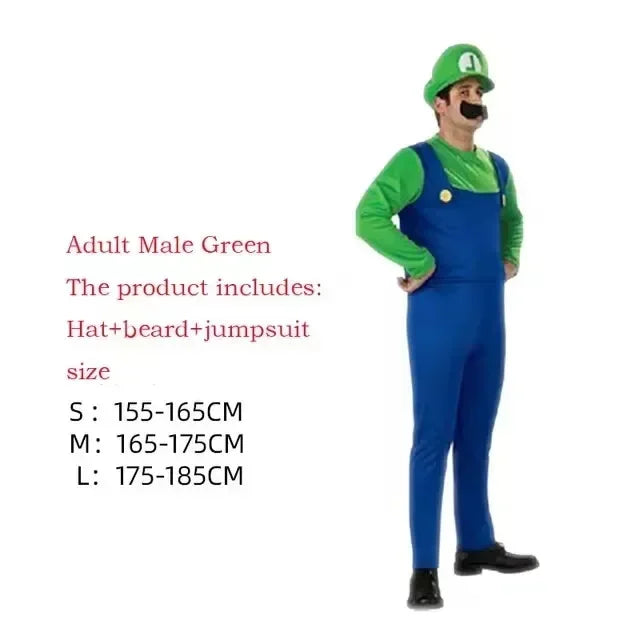 Game Luigi Brothers Uniform Set Cosplay Costumes Funny Anime Adult Men Jumpsuit Woman Dress Halloween Costume