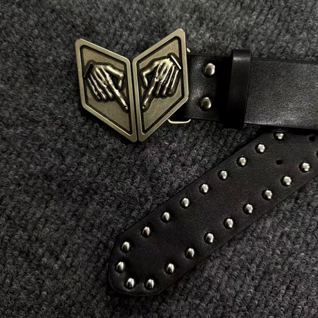 Anime Cosplay Rivet Faux‑Leather Waist Belt Unique Gesture‑shaped Metal Buckle Decor Unisex Punk Trouser Strap Fashion Accessory