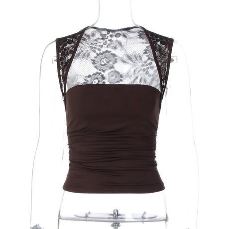 Hugcitar Summer Square Collar Solid Patchwork Lace Sexy Crop Tank Top Fashion Female Clothes Streetwear Vacation Club