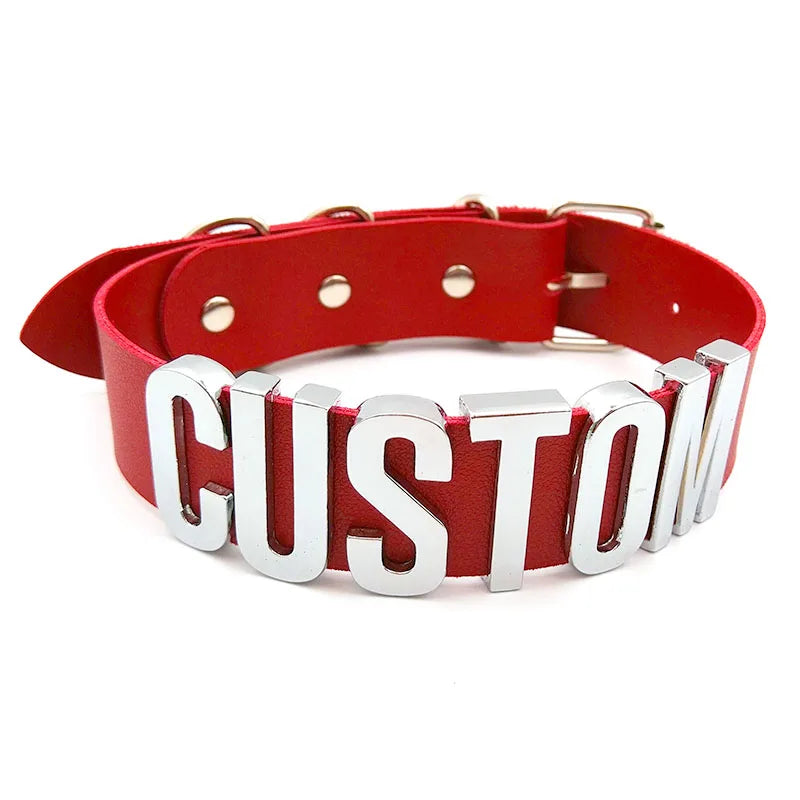 Punk Red PU Personalized Custom Letters Collars Choker Necklace Sexy Customized Name Buckle Chocker Jewelry