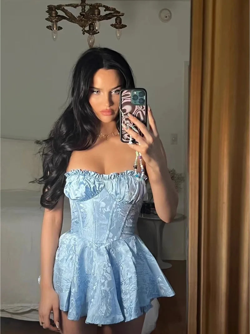 Dopamine girl lace jacquard tube top dress niche slim gentle princess dress birthday dress