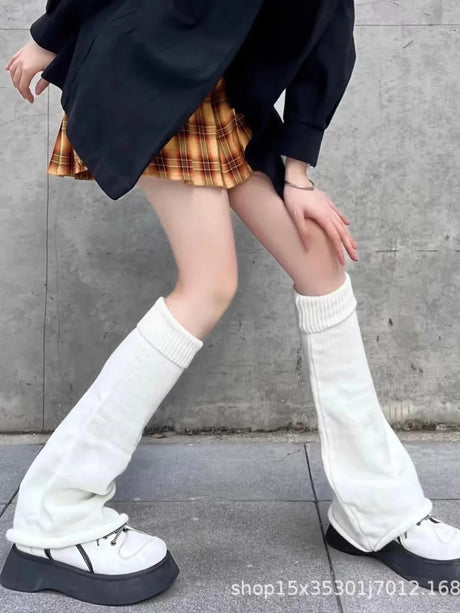 Woman Leg Warmer Autumn and Winter Wide Legs Black White Lolita Socks for Women Stripe Socks