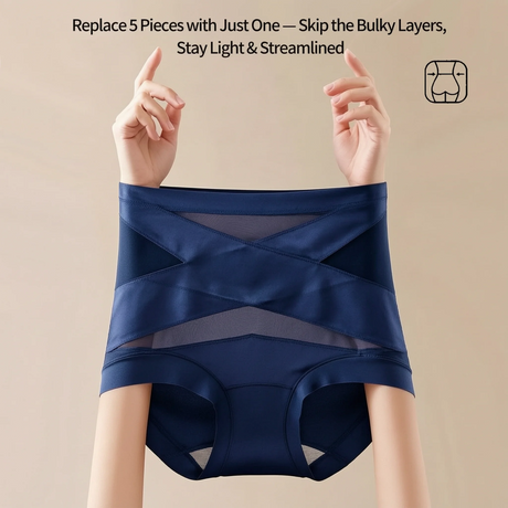 4pcs High Waisted Women's Panties Breathable Tummy Control Shapewear Mesh Cross Tummy Cinching Ice Silk No Trace Triangle Panties Tummy Tuck Shape