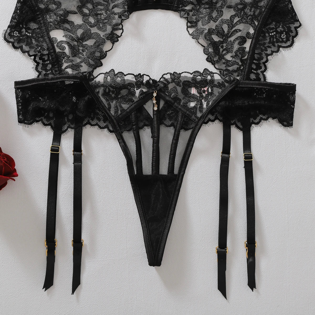 Women's Fashion Gemstone Pendant Decoration Heavy Craftsmanship Flower Embroidery Midnight Temptation Body Shaping Underwear Spl