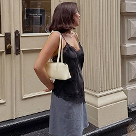 HXAO Lace Asymmetrical Top Women Tanks & Camis Summer 2025 Black Slip Sleeveless Top Ladies y2k Backless Off Shoulder Camisole