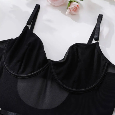 Sexy One Piece Bodysuit Glove Bandage Perspective Mesh Tight Fitting Slim Fit High Strecth Women Rompers Polychrome Fashion RAE3