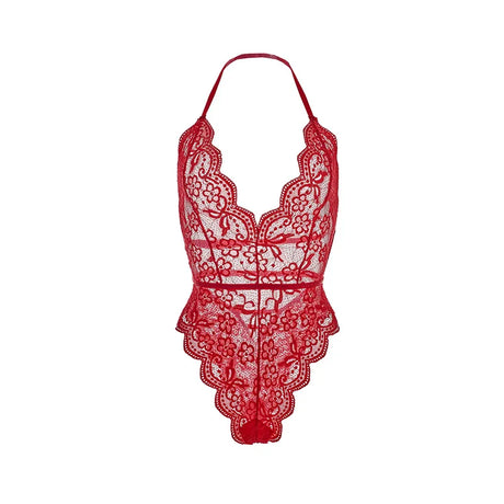 Hot Sexy Lace Solid Color Mesh Jumpsuit Sleeveless Backless Sling Deep V Neck Transparent Rompers For Women lingerie bodysuit