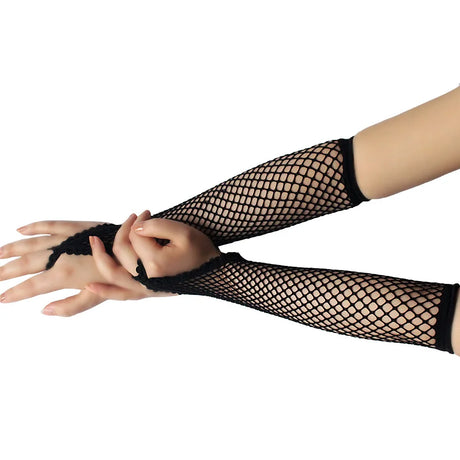 Sexy Elastic Mesh Gloves With Colored Flash Diamonds Bungee Stage Performance Hollow Fishing Net Punk Hiphop Women's Gloves R51