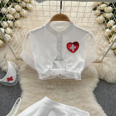 Women Sets Ruffled Apron Shorts Headband Maid Cosplay Costume Rabbit Officer Party Park Performance Sexy Suits Hotsweet Clothes