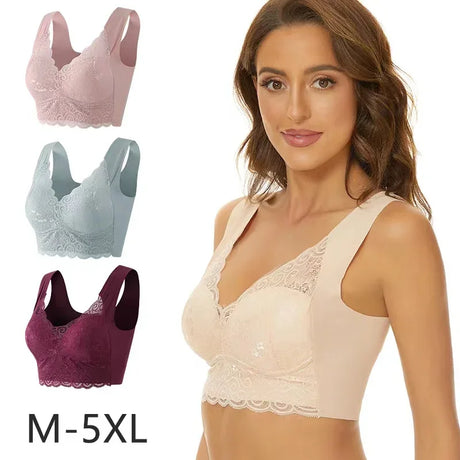 WomenBeautiful Back Bra Large Size Fat Mm Bra Gathered and Traceless Thin Cotton Strapless Underwear Without Steel Ring Vest