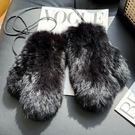Hot Sale Women's 100% Natural Rabbit Fur Winter Gloves Warm Knit Thick Thermal Mittens Soft Real Fur Outdoor Cold Weather Glove
