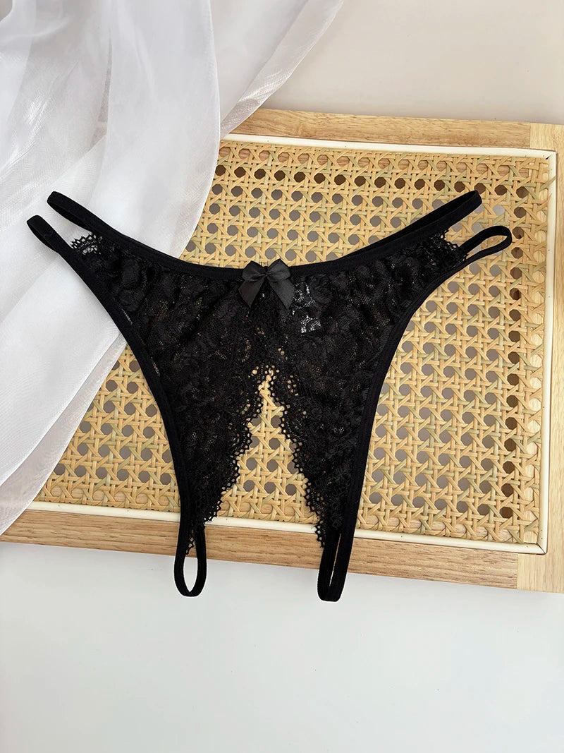 Custom Name Crystal Letter Briefs Sexy Lace Crotchless Knickers Hollow Waist Panties Open Gear Underpants Girlfriend Wife Gift