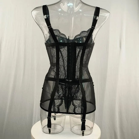 Women's Black Lace Teddy Bodysuit Underwire Corset Garter Straps Sheer Floral Embroidery Sexy Lingerie Party Fashion Outfit