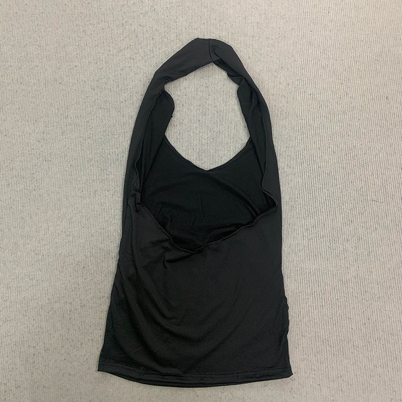 Summer Sexy Solid Color Deep V-Neck Backpack Hip Dress Elegant Fashionable Mini Skirt for Party Hanging Neck Design