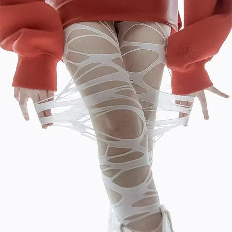 Punk Hollow Fishnet Stockings for Women Spider Web Torn Strap Holes Tights Girls Lolita Ragged Pantyhose Party Socks Pantyhose