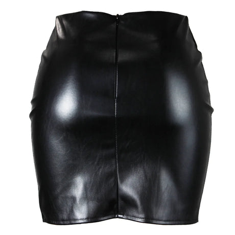 Women's Mini Skirt High Waist PU Leather Slim Slit Short Skirt Vintage Zipper Skinny Sexy Solid Black Leather Skirts for Women