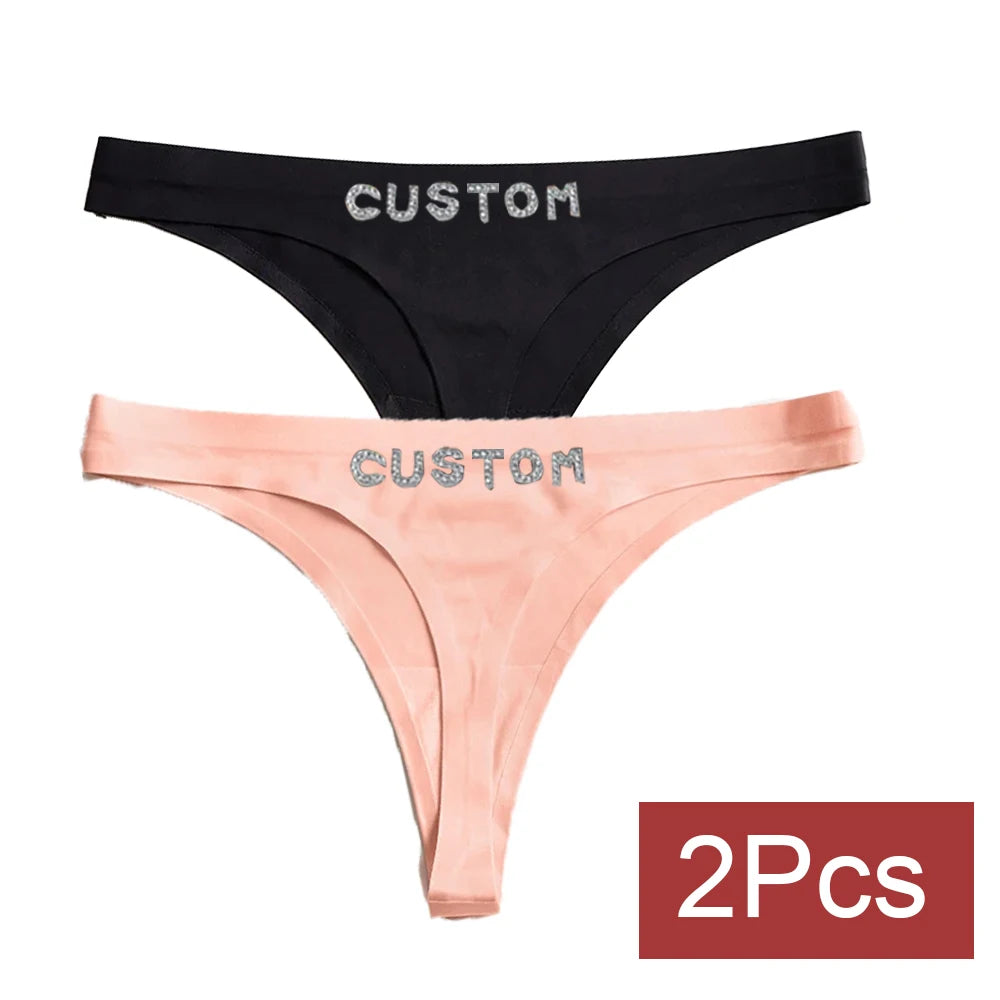 2pack Custom Thong with Name Crystal Letter Customized Thongs Women Underwear G-String Personalize Panties Lingerie Tanga