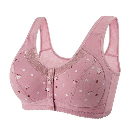 FallSweet Front Closure Cotton Bra for Women Plus Size Seamless Wireless Sports Bras Thin Underwear for Middle-Aged & Elderly