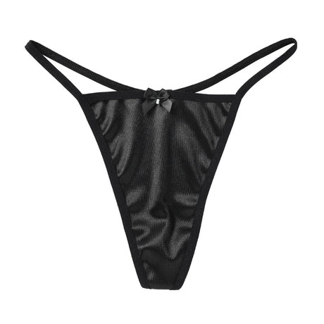 1/3Pcs Women Satin Thong Underwear Sexy Low Waist Bow G-string Cotton Crotch T-back Panties M-2XL