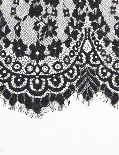 Eyelash Lace Long Sleeve Maxi Nightdress for Women Sexy Deep V Sleepwear with Thong Plus Size