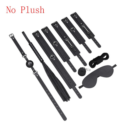 Couples BDSM Bondage Kit with Handcuffs Neck Collar Wrist Restraints Mouth Gag And Strap - Adult SM Sex Toys for Women's Fetish