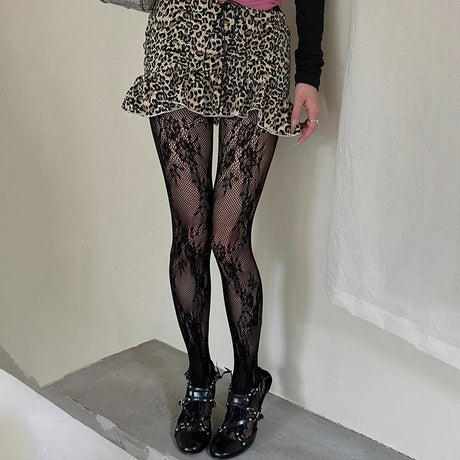 Cute Lolita Tights Women Sexy Lace Floral Thigh High Stockings Pantyhose Lingerie Hosiery Mesh Fishnet Stockings Women Tights