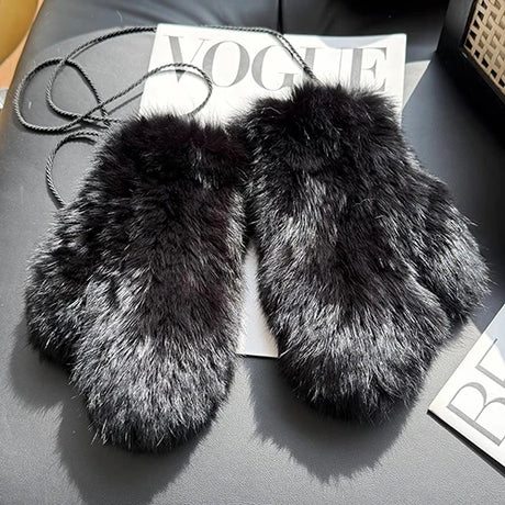 Hot Sale Women's 100% Natural Rabbit Fur Winter Gloves Warm Knit Thick Thermal Mittens Soft Real Fur Outdoor Cold Weather Glove