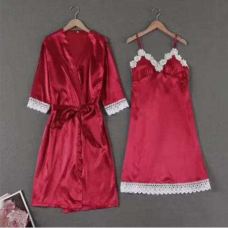 Sleepwear Sleep Suit Sexy Womens Lace Pajamas Sets V-Neck Satin Pijamas Intimate Lingerie Spring Nightwear Home Wear PJS