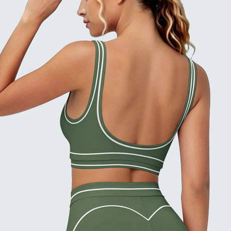 Women's Yoga Bra Vest Fitness Tank Running Workout Gym Top Push Up Padded Soft Slim Contrast Piping Racerback Sports Underwear