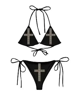 Y2K Cartoon Monster Bikini Halter Triangle Cup Tie Side Two Piece Beach Swimsuit