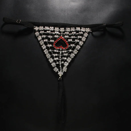 Rhinestones Heart Hollow Thong Bikini Rave Accessories Sexy Body Jewelry for Woman Underwear Festival Panty G String Party Gift