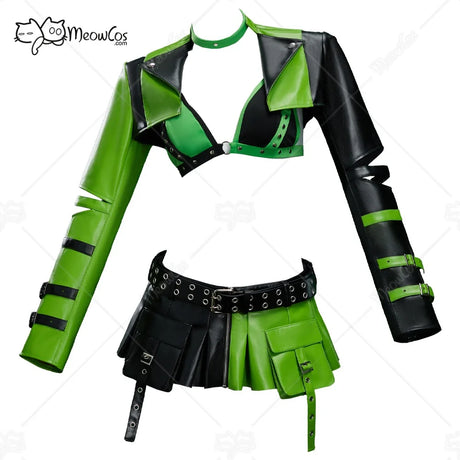 MEOWCOS Women's Anime Top Coat Skirt Set with Choker and Belt Halloween Cosplay Costume