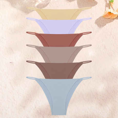 FINETOO 6Pcs/Set Ice Silk Sexy Briefs Thong Seamless Triangle Pants Women Panties Low Waist T-back Underwear Female Lingerie