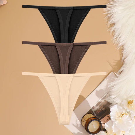 3Pcs/Set Women Sexy Cotton G-String Thin Strap Femme Thong Underwear Intimate Panties Low Waist Briefs Lingerie Cotton T-back