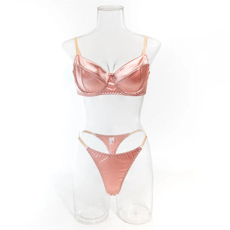 Krasapt Sexy Satin Lingerie 2 Pcs Sets Fancy Patchwork Bras And Thongs Underwear Suits Attractive Bilizna Intimate Erotic Set