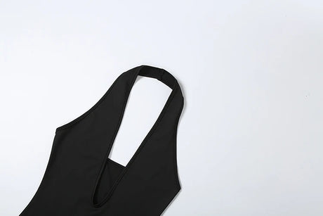 Cutenew Halter Classic Bodysuit Women Sexy Fashion Deep V-Neck Sleeveless Simple Daily Stretch Skinny Chic Workout Streetwear