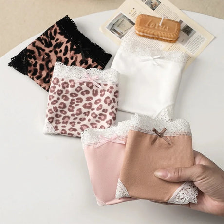 BZEL Women's Lace Floral Thongs Sexy Leopard Breathable Panties Low Waist G-String Female Fashion Underwear Cozy T-Back Lingerie