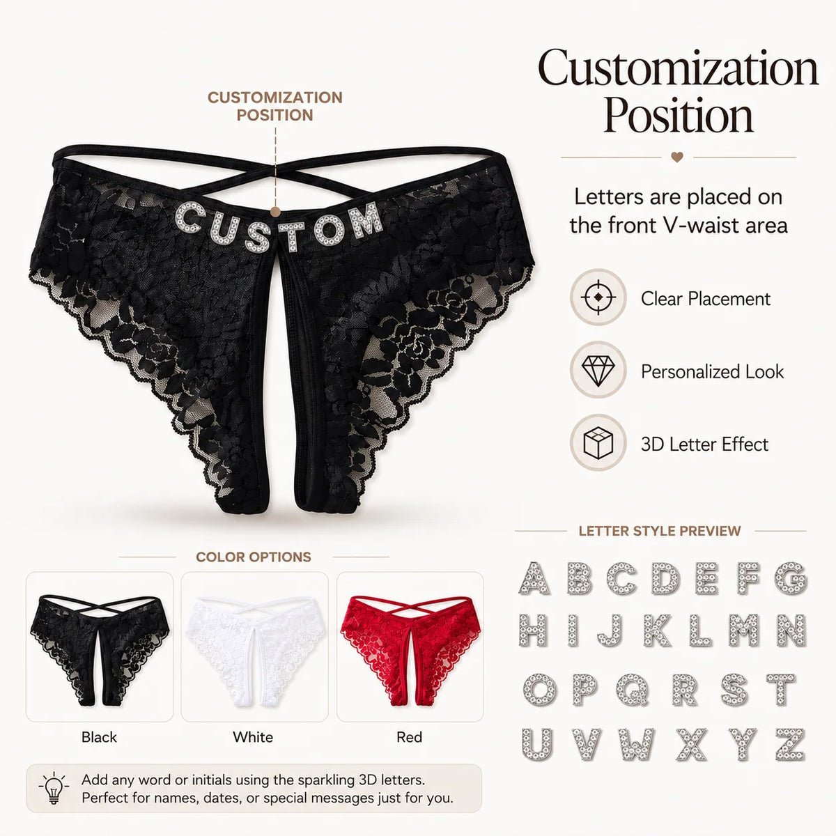 1PC Sexy Women's Thongs Tie-Side Open-Crotch Design Customizable Women's Underwear Comfortable Lace Panties