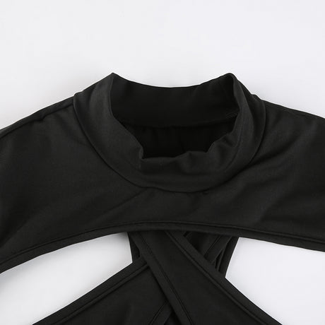 Women Bodysuits Long Sleeve High Neck Cut Out Leotard Body Top Y2K Gothic Club Shirts Summer Fall Streetwear