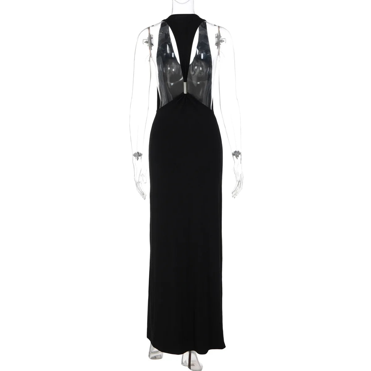 Typhaland Backless Sexy Halter Long Eevning Party Drss Female V Neck Streetwear Dress Hit Girl Slim Female Black Maxi Dress Lady