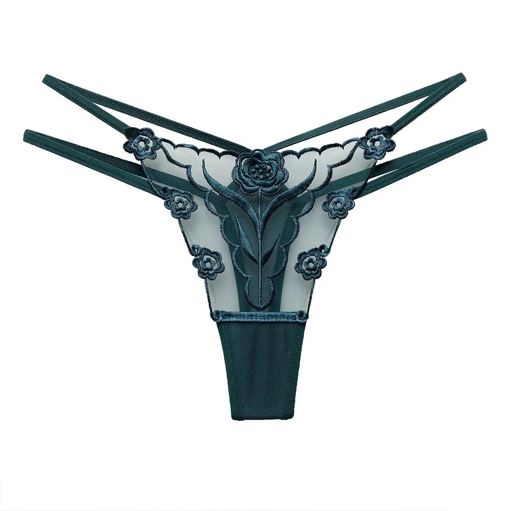 Women French Embroidery Panties, Low Waist Sheer Straps Seamless Breathable Plus Size Triangular Underwear