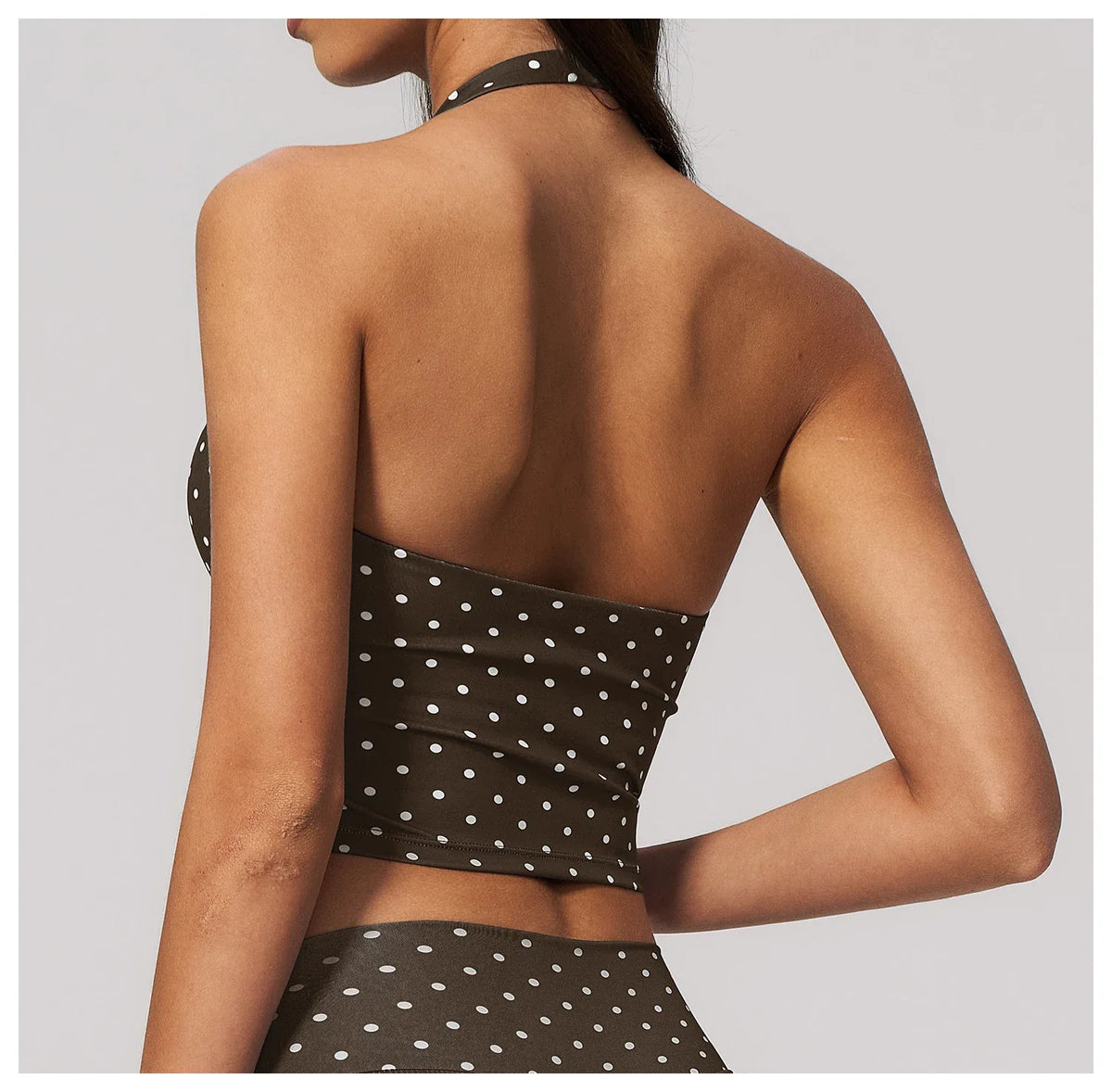 2026 New Polka Dot Halter Neck Sports Bra Deep V Backless Yoga Top Women's Gym Workout Tank Pilates Training Activewear Vest