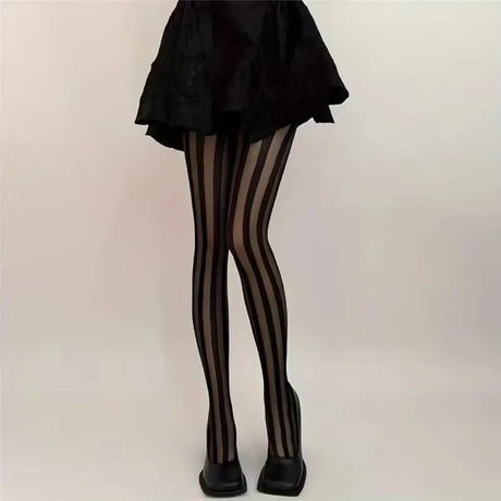 Women's Vintage Sexy Sheer Wide Vertical Stripe Pantyhose Tights Retro Classic Hosiery for Fashionable Look