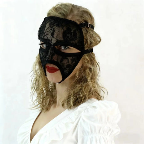 Women Lace Cosplay Multi‑Style Black Mesh Fishnet Full Face Mask Stretch Face Cover Halloween Masquerade Carnival Accessory