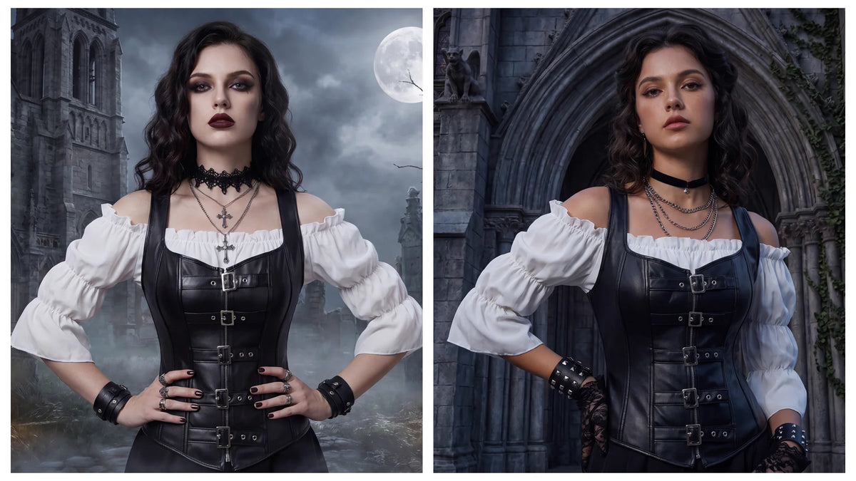 Women Corset Bustier Steampunk Zipper Corset Top Black Leather Corset With Straps