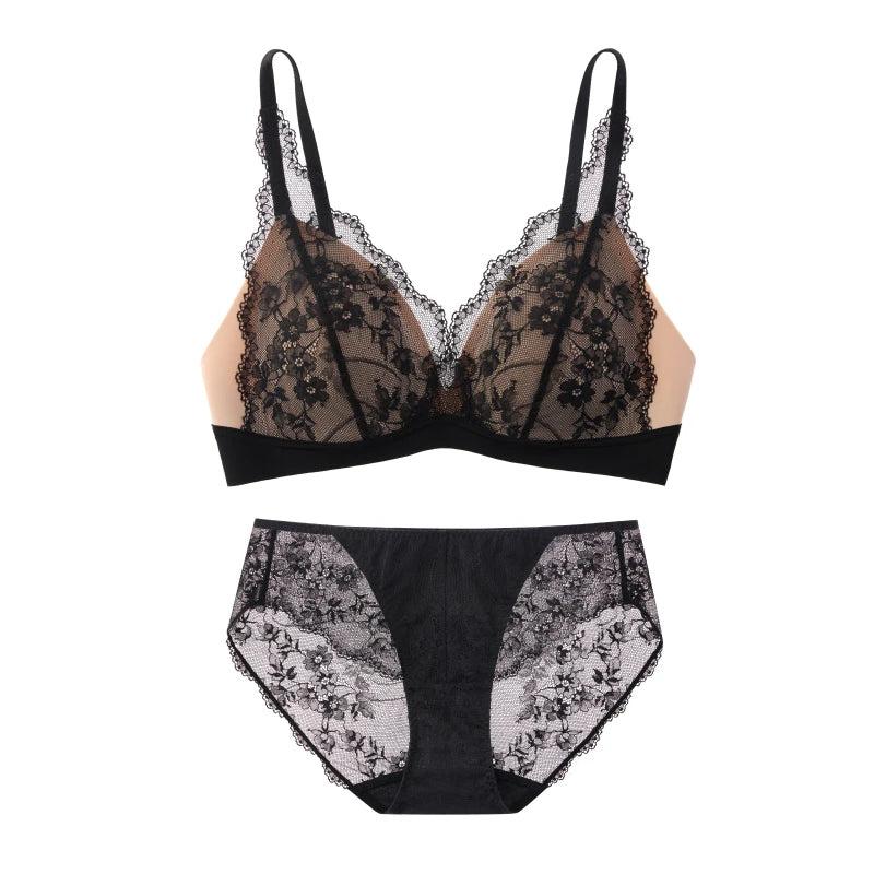 SUJIIN Sexy Wireless Lace Bras for Women Summer Push Up Plunge Deep V Small Chest Bra Lady French Breathable Lingeries MX326